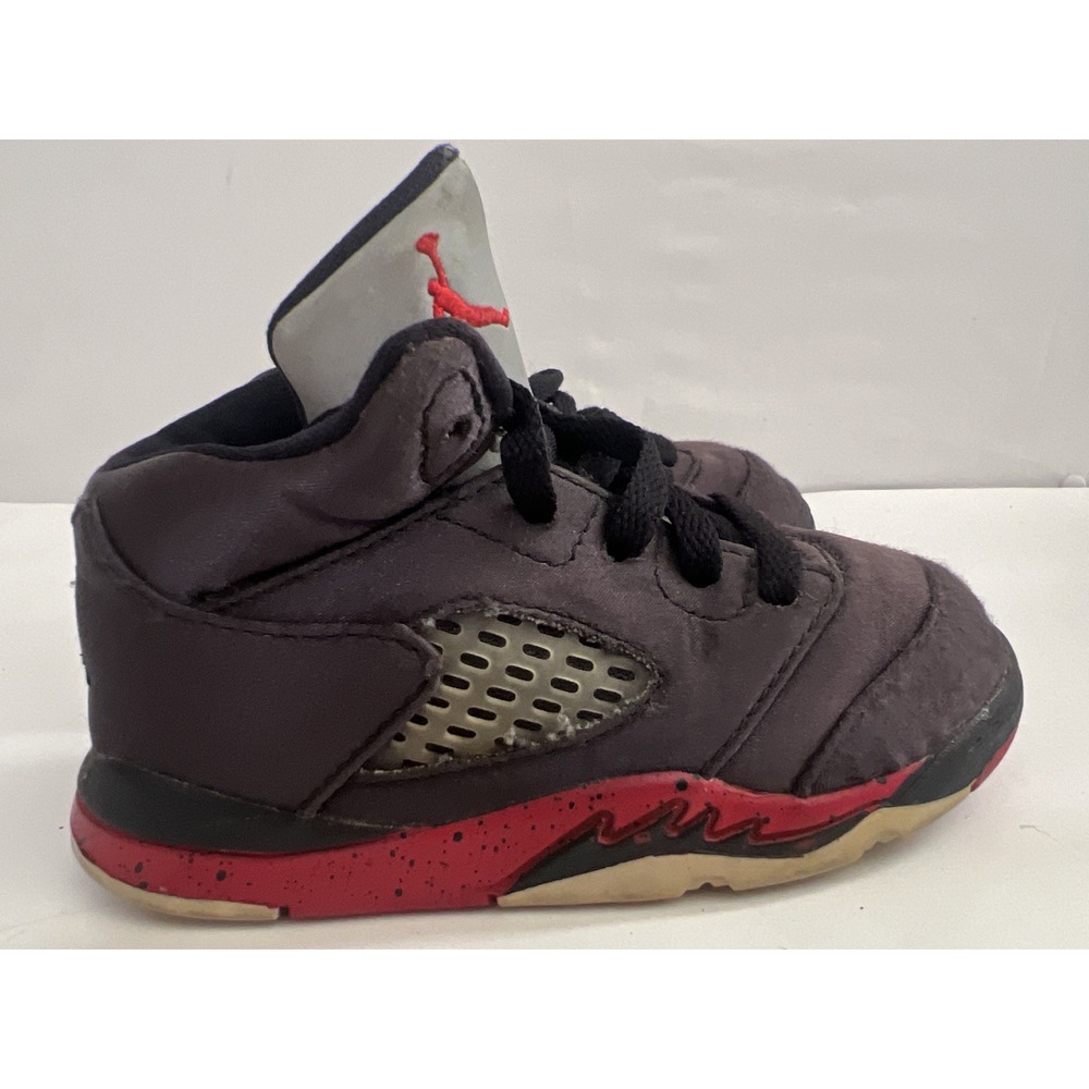 Nike Air Jordan 5 Retro Satin TD Black University Red 7C Toddler Shoe 440890-008